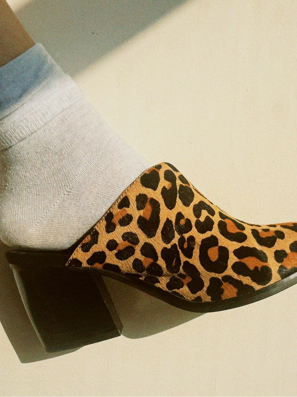 JEFFREY CAMPBELL leopard print heeled mules